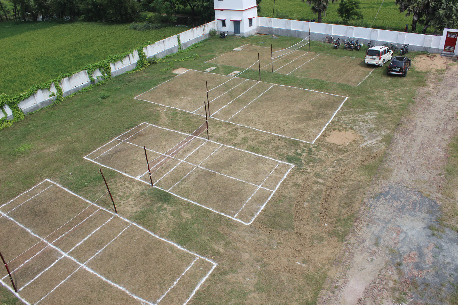 Playground with badminton and volleyball courts